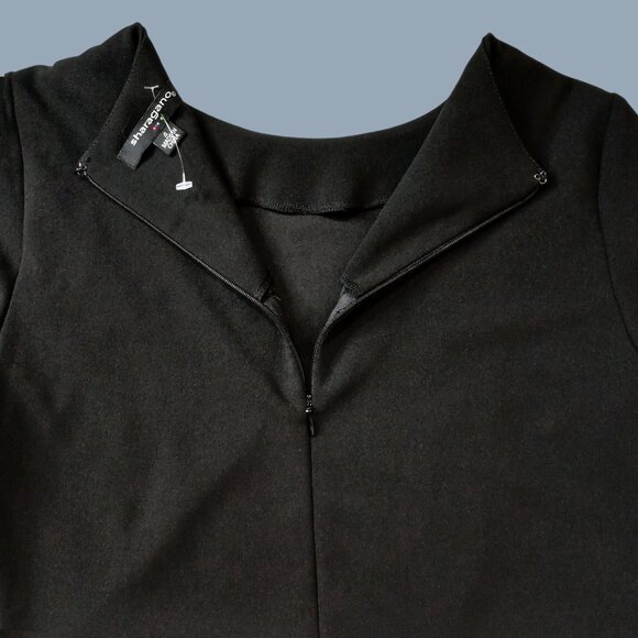 Sharagano Women Black Long Sleeve White Ruffled Pleated Cuffs ZipUp Dress Size 4 - Picture 8 of 13